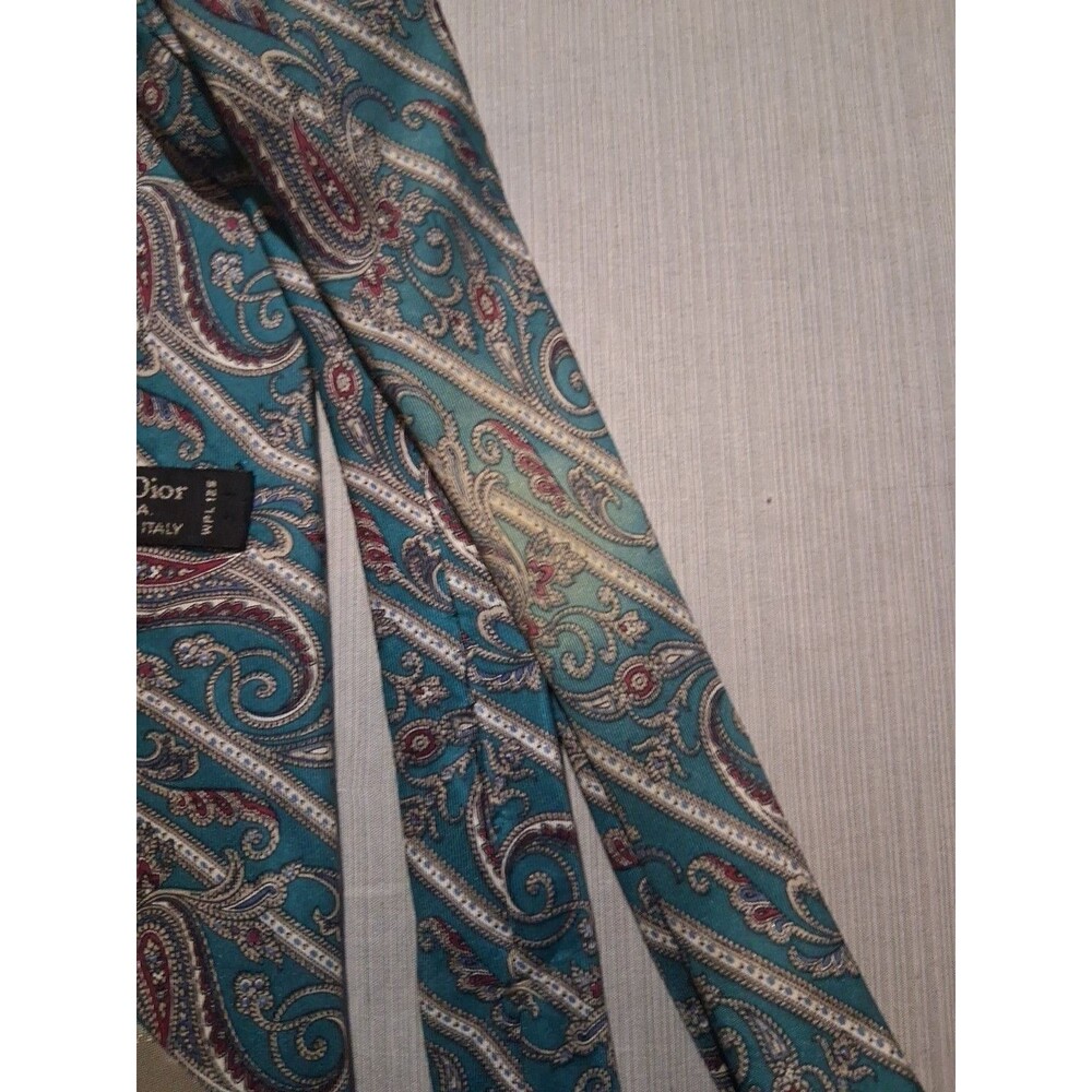 Christian Dior 100% Silk Tie Vintage Made in USA Men's Blue - Picture 4 of 4